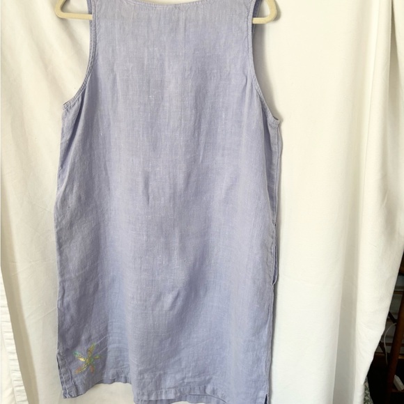Purple Sleeveless linen Dress with Starfish Embroidery LARGE - Picture 5 of 8